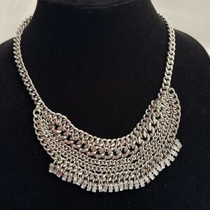 Xevana silver bib and rectangle rhinestone statement necklace